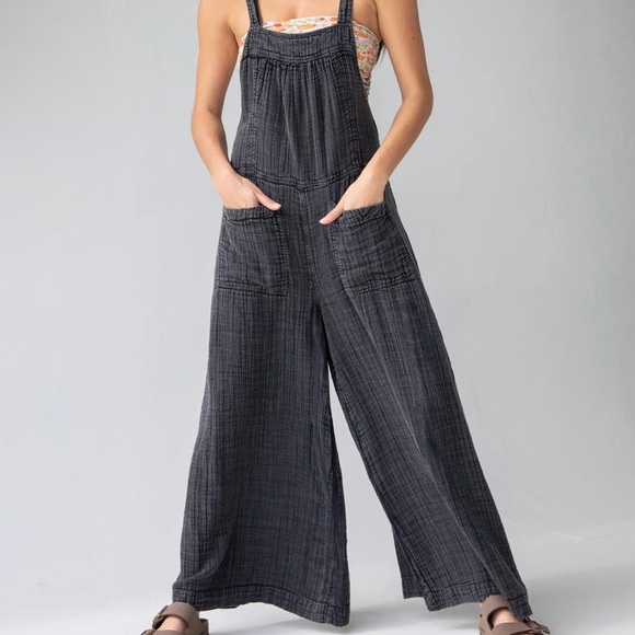 NATURAL LIFE Pants - Natural Life Dakota Tie Overall Washed Black Cotton Sz XS